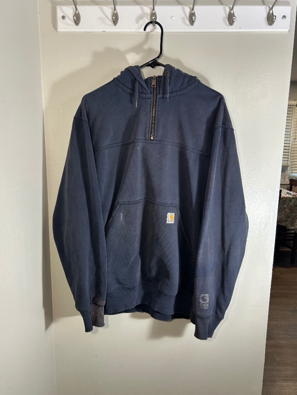 Carhartt Men's Rain Defender Workwear Heavyweight Quarter-Zip Hoodie Navy Sz L